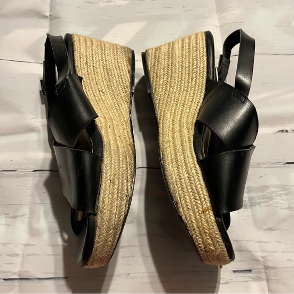 Black Espadrille Platform Sandals / Wedge Heels, Very Slight Heel, Size 11.5 W - Picture 6 of 12
